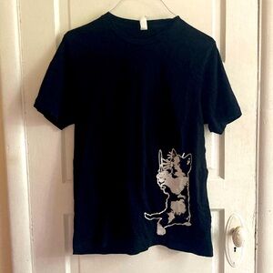 Black T-Shirt with Cat Graphic